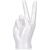 LCCCK White Hand Sculpture Peace Sign Decor, Cool Gesture Hand Statue Finger Knick Knack for Shelves, Weird Gift Funky Sculpture for Desk Bookshelf TV Stand Accent Ornaments Peaceful Decor