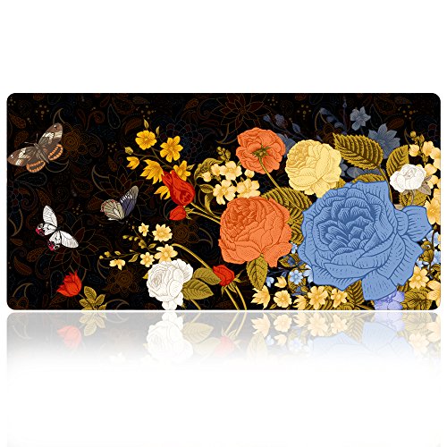 Extra Large Mouse Pad - Floral Design Gaming or Desk Mousepad - 31.5" x 15.7"x0.12''(3mm Thick)- XXL Protective Keyboard Desk Mouse Mat for Computer/Laptop-Rose with Butterfly