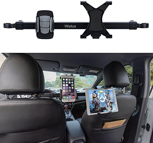 Car ipad/phone holder, Wietus Car Backseat Headrest Extension Mount Holder of dual use for phone within 3.5-6.0 inch and tablet or ipad between 7-10 inch, 360 Degrees Rotation
