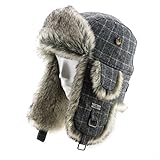 FUR WINTER Wool Blend Diamond Check Plaid Faux Fur Aviator Ski Trapper Trooper Hat