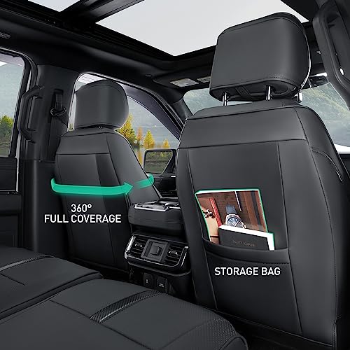DiffCar for Ford F150 Seat Covers 2015-2023 2024 2025 2026,Full Set Leather Waterproof Black Trucks Pickup Seat Covers Custom Fit for Ford F150 Accessories,Car Seat Cover for SuperCrew/CrewCab(XL,XLT)