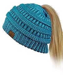 C.C BeanieTail Soft Stretch Cable Knit Messy High