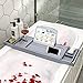 SONGMICS Bamboo Bath Tray, Luxury Extendable Tub Caddy Table with Tablet Phone Slots, Cup Holder, Bathroom Organizer, Extra Soap Holder, Gray UBCB88GY