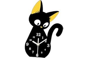 Fenteer Cat Table Clock Desk Clock Cartoon Cute Decorative Tabletop Ornament Silent for Living Room Office Kids Room Shelf Co