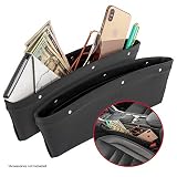 2 in 1 Car Seat Gap Organizer | Universal Fit | Storage Pockets Adjust | 2 Set Car Seat Crevice Storage Box | Helps Reduce Distracted Driving & Holds Phone Money Cards Keys Remote | Black Stitching