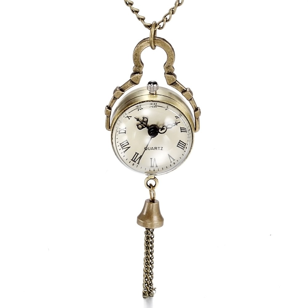 JewelryWe Retro Concave and Convex Mirror Fisheye Glass Ball Pocket Watch with Roman Character Pendant Necklace