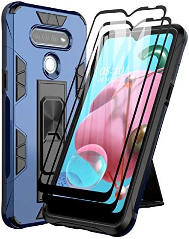 Dahkoiz Case for LG K51/LG Replicate/LG Q51 Case with Tempered Glass Display Protector[2 Pack],Twin Layer Rugged LG K51 Case with Kickstand Shockproof Protecting Cowl Cellphone Instances for LG K51, Blue