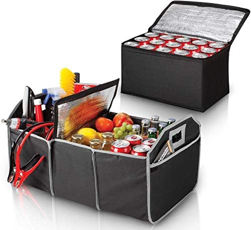 Suvトランクオーガナイザー 車用 クーラー付き 折りたたみ式 Suv用トランクオーガナイザー セダン用大型トランクオーガナイザー 取り外し可能 トランクベッド 車用ストレージオーガナイザー 最大40ポンドまで収納