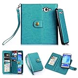 TabPow Galaxy J7 Case, 10 Card Slot - ID Slot, Button Wallet Folio PU Leather Case Cover With Detachable Magnetic Hard Case For Samsung Galaxy J7 J700 (2015) - Blue