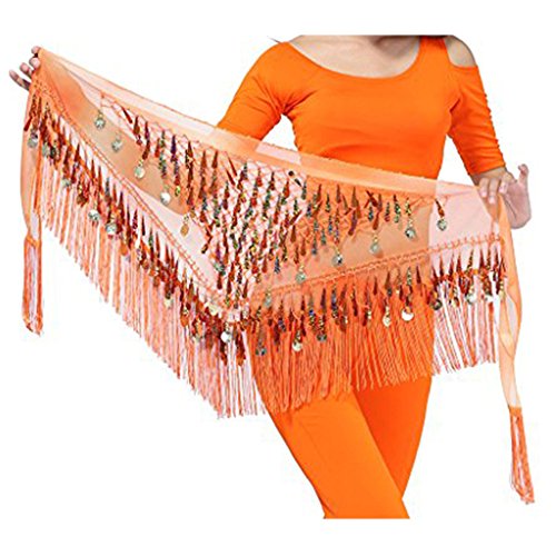 MUNAFIE Belly Dancing Belt Colorful Waist Chain Belly Dance Hip Scarf Belt Triangle Skirt (Orange)