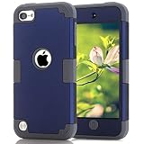 iPod Touch 7 Case iPod Touch 5 Case iPod Touch 6 Case, iPod Touch 2019 3 in 1 Hard PC Case + Silicone Shockproof Heavy Duty Hard Case Cover for iPod Touch 7th 6th 5th Generation (Dark Blue+Gray)