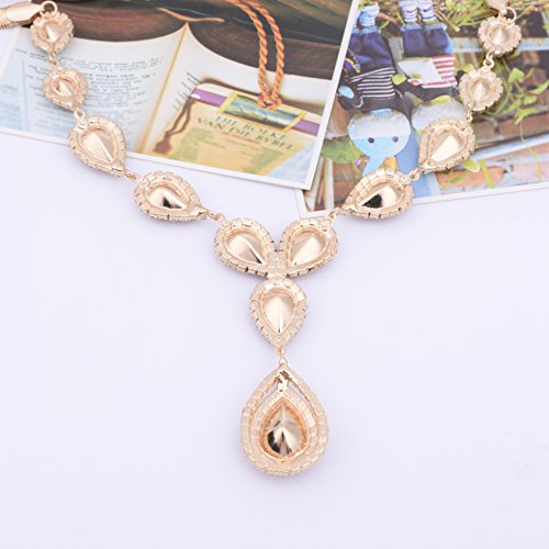 Paxuan Womens Gold Plated Teardrop Red Crystal Wedding Bridal Jewelry Set Teardrop Pendant Necklace Drop Dangle Earrings Set - Thumbnail 6