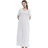 BEAUZSUZSANA Women's 100% Cotton Victorian Vintage Nightgown with Ruffled Lace Collar Embroidered Sleep Dress