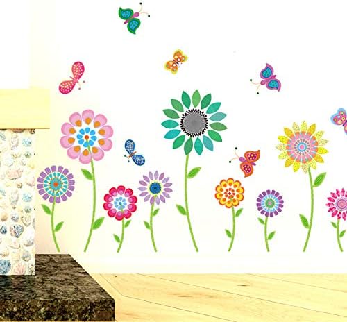 Xsongue Dibujos Animados De Colores Flores Pegatinas De Pared Material De Vinilo Calcomanias De Pared Para Sala De Estar Cocina Puerta De Cristal Decoracion Amazon Es Hogar