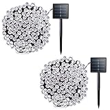 Lalapao 2 Pack Solar String Lights 72ft 22m 200 LED 8 Modes Solar Powered Xmas Outdoor Lights Waterproof Starry Christmas Fairy Lights for Indoor Gardens Homes Wedding Holiday Party (White)
