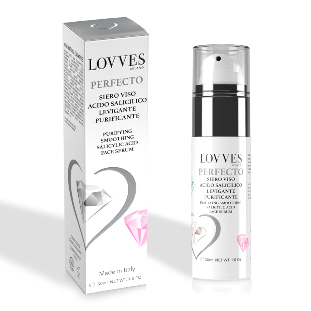 LOVVES Perfecto Salicylic Acid Face Serum, High Natural Cosmetics, Smoothing, Purifying, Contrasts Imperfections, Reduces Spots, Ideal for Combination or Oily Skin, 30ml Airless Bottle