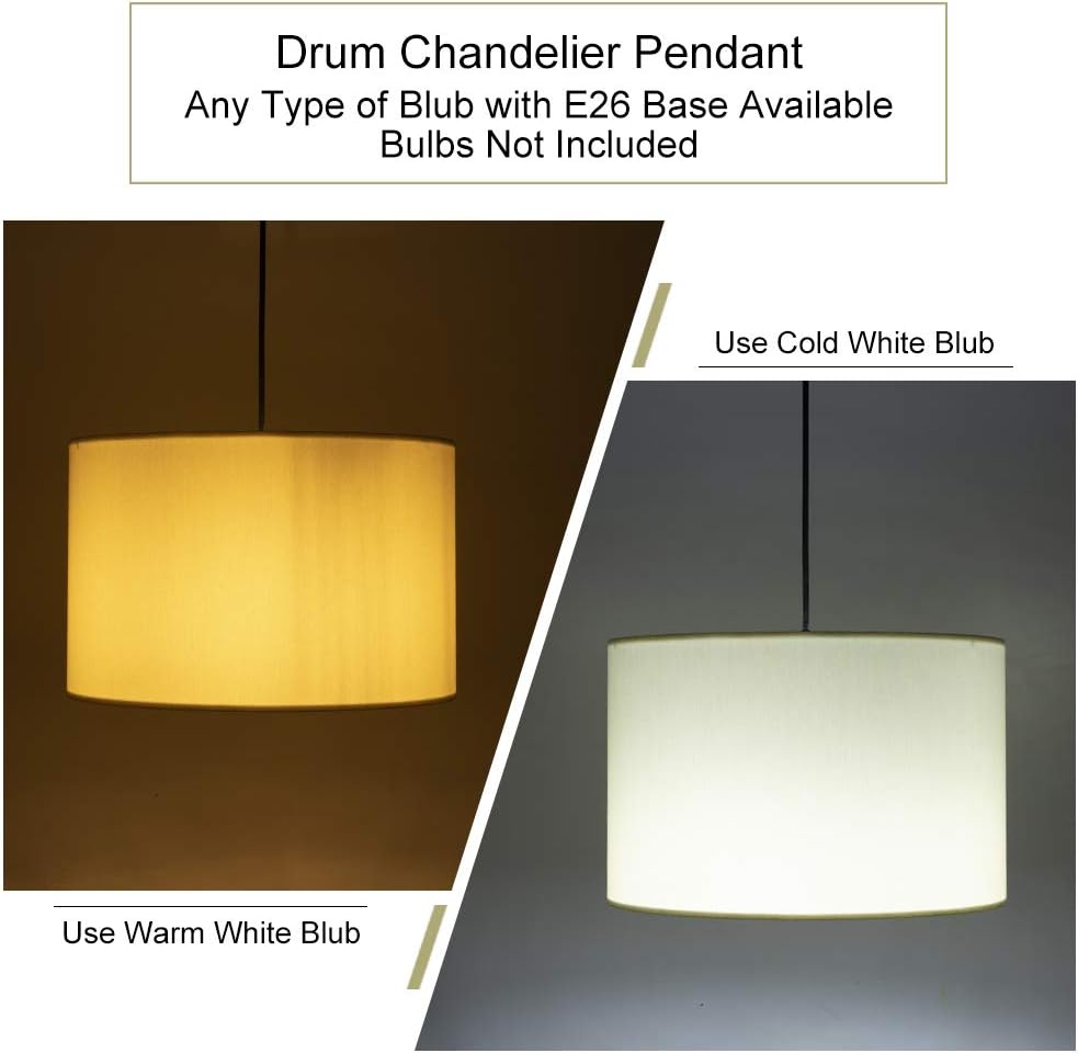 Wellmet 15.8 Inch Drum Pendant Light, 2 Lights Modern Pendant Chandelier, Hanging Ceiling Light Fixture Perfect for Dining Room and Kitchen, Berkshire White - - 