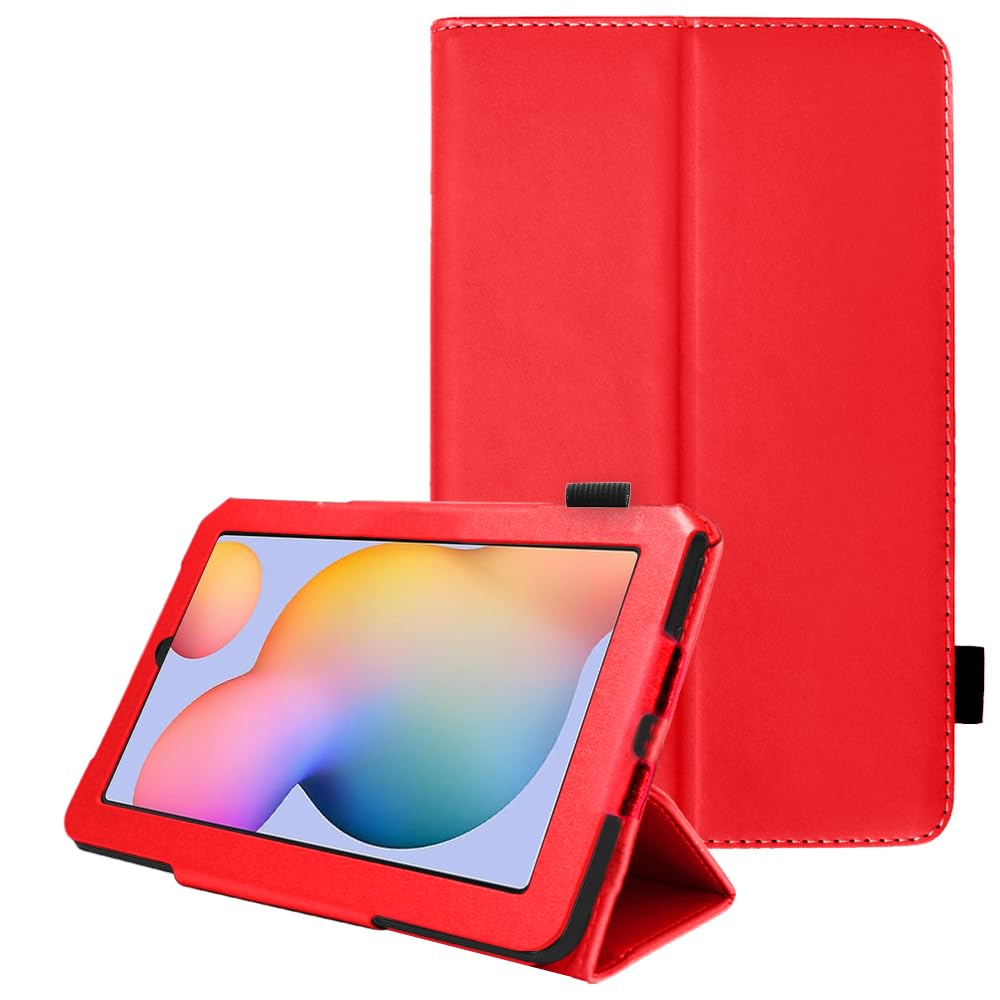 TECHGEAR Leather Case for Samsung Galaxy Tab S6 Lite 10.4" (SM-P610 / P613 / P615 / P619) Premium PU Leather Slim Folio Stand Smart Case Cover with Hand Strap, Auto Sleep/Wake [Red]
