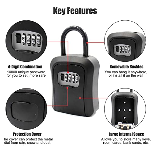 Key Lock Box, Combination Lockbox with Code for House Key Storage
