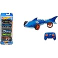 Bundle of Hot Wheels 5-Car Pack of 1:64 Scale Vehicles + Hot Wheels RC 1:15 Scale Shark Speeder, Remote-Control Vehicle That Bends, Turns & Slides Like a Mutant Machine, Features Lights & Sounds