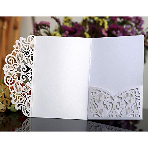 10 Pack Wedding Invitations Cards Kit, Hanhan 3 Folds 5x7'' Laser Cut Flora Lace Invitation Cards Cover Holder Pocket for Wedding Bridal Shower Engagement Birthday Graduation Invitation - Thumbnail 4