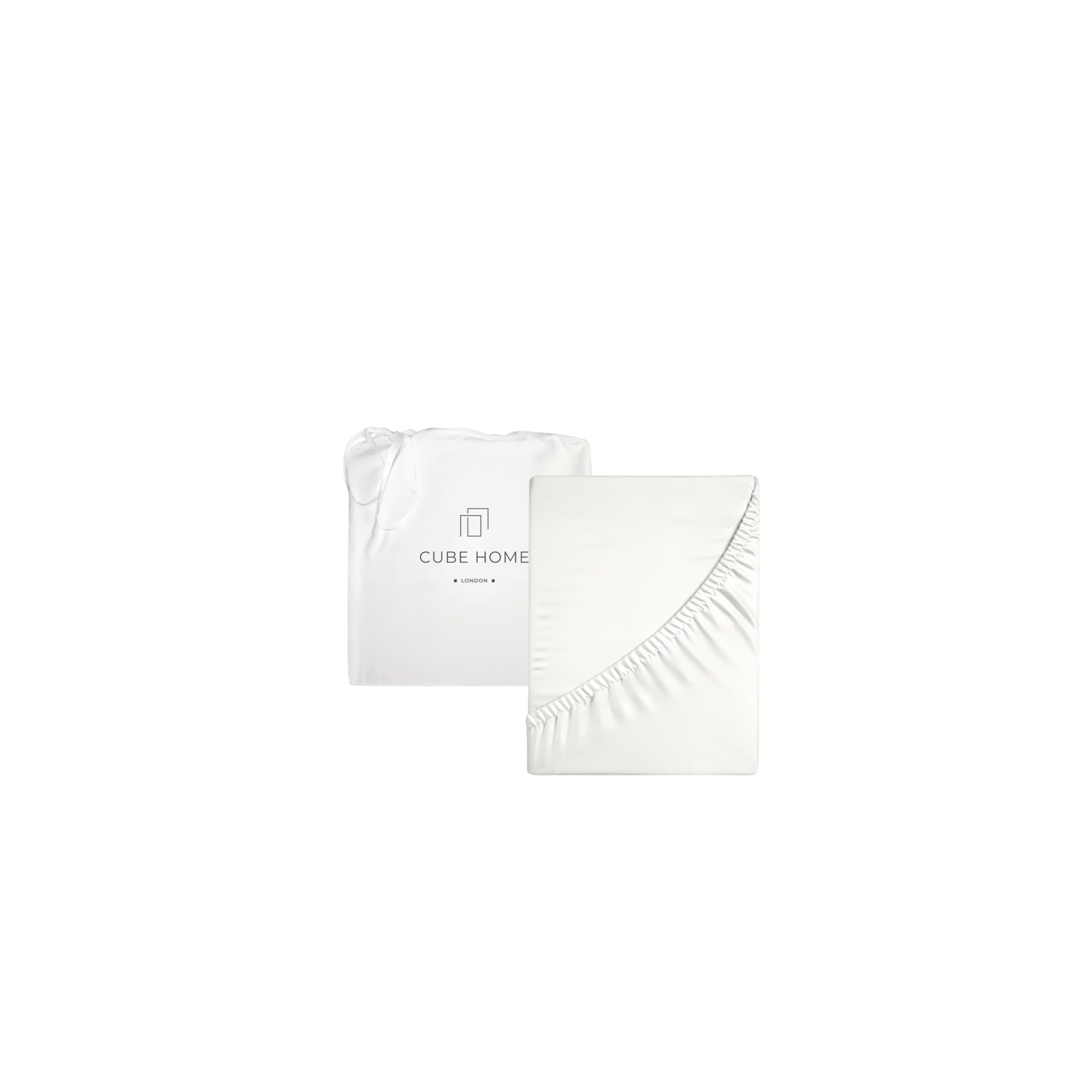 Cube Home - Luxury Fitted Sheet, Deep Pocket - 100% Natural Bamboo, Soft, Breathable, Anti-Bacterial, Anti-Allergy, Super King Bed 180x200 cm -White