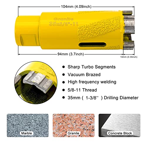 SDRTOP Granite Drill Bits 1 3/8 in Wet Dry Drill Vacuum Brazed Tornado Series for Granite Marble