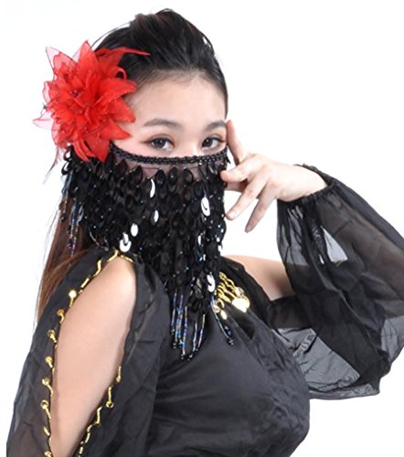 Astage Belly Dance Veil Face Scarf Trible Egyptian Mask Halloween Accessories Black