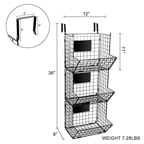 3 Tier Hanging Wire Basket - Wall Mounted Storage Bins for Pantry with Removable Chalkboards, Kitchen Fruit and Vegetable Storage Baskets, Metal Shelves Pantry Organization Containers Rack Produce Bin