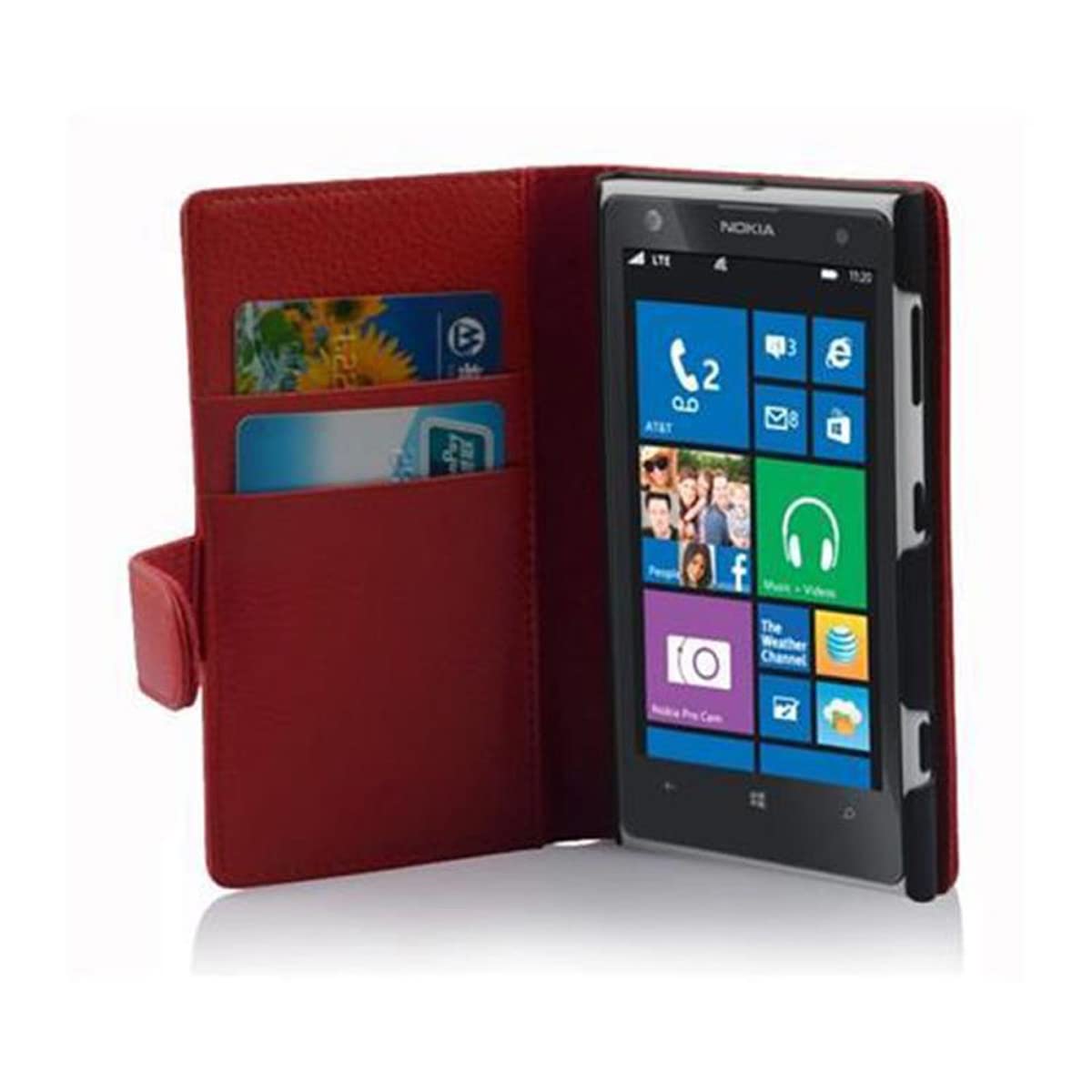 cadorabo Book Case works with Nokia Lumia 1020 in CANDY APPLE RED - with Stand Function and Card Slot made of Structured Faux Leather - Wallet Etui Cover Pouch PU Leather Flip