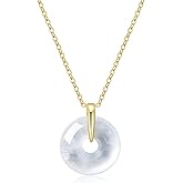 COAI 14K Gold Plated 925 Sterling Silver Necklace for Women, Chinese Fengshui Donut Pendant Crystal Necklace for Women