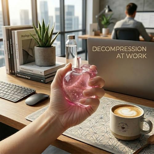 ORCHID M® Apple Squishy Stress Relief, Slow Rebound Pink Fruit Squeeze, Soft Squeezy Balls for Anxiety, Sensory Fruit Squishy for Pinching, Stress Balls Squeeze Alternative