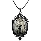 YWMAN Goth Raven Cameo Necklace Set Vintage Gothic Crow Cross Pendant Halloween Witch Costume Accessories Women Chocker Jewelry Gift
