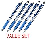 2Set of 5 X Pentel EnerGel Deluxe RTX Retractable Liquid Gel Pen - 0.7mm -Fine Line-Metal Tip-Blue Ink / Total 10 Pens Total