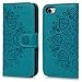 Compatible with iPhone 7 Case, iPhone 8 Wallet Case Embossed Mandala Florals PU Leather TPU Shock Bumper Detachable Magnetic Case Slot Wallet Wrist Strap Folio Cover for iPhone 7 & iPhone 8 Blue