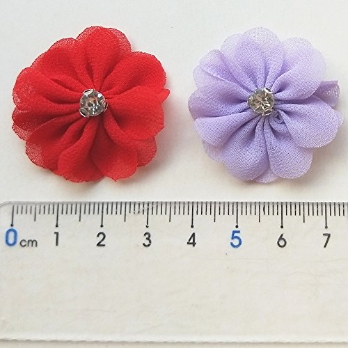 Mosheng Accessory 28pcs Chiffon Silk Beautiful Double-deck Flowers With Shiny Rhinestone Applique Handmade Craft Headwear Bows Wedding Party Home Decoration (Mix)
