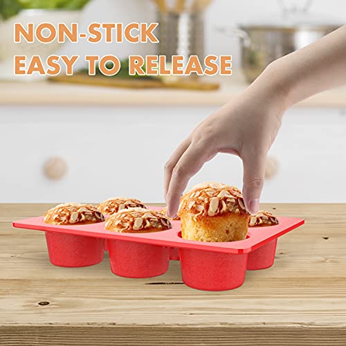 Jumbo Muffin Pan, 6 Cup Large Silicone Cupcake Baking CupsDeep Size