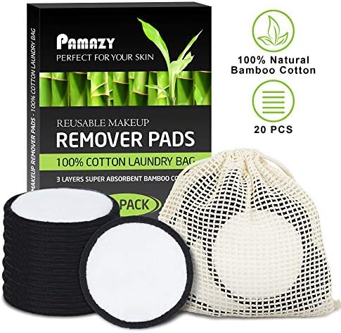 LUXURY Reusable Makeup Remover Pads by PAMAZY- 20 Pack With 100% Cotton Laundry Bag - 3 Layers of Natural Bamboo Fabric - Two Tone Microfiber - Washable and Eco-Friendly (black and white)