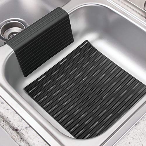 mDesign Large Kitchen Sink Protector Mat Pad Set, Quick Draining Use