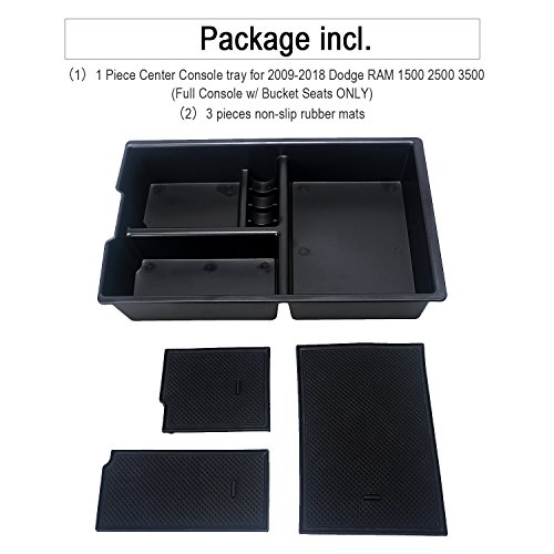 Car Center Console tray Organizer Insert Armrest secondary Storage Box for 2009-2018 Dodge RAM 1500 2500 3500(Full Console w/Bucket Seats ONLY) - Thumbnail 6