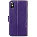 Auroralove iPhone X Luxury Handmade Bling Rhinestone Soft Slim Flip Stand Wallet Case for iPhone Flower Butterfly PU Leather Case for Girls Women (iPhone X, Purple)