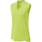 BGOWATU Women's Golf Polo T-Shirts Sleeveless V Neck Collarless Tennis Shirts UV Protection Quick Dry Lightweight