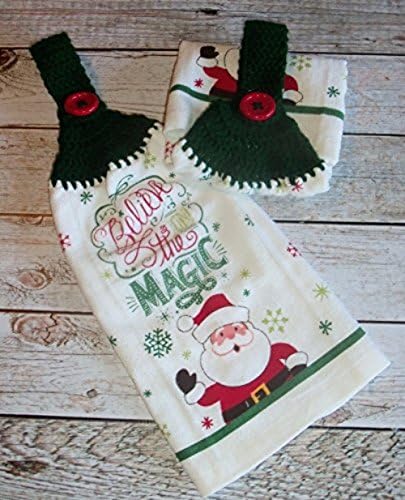 Crochet Top Towel, Christmas Decor, Christmas Dishtowel, Santa Clause Towels, Set of 2