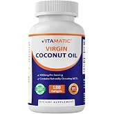 Vitamatic Virgin Coconut Oil Softgels, 3000 mg Per Serving, 60 Servings, 180 Count, Non-GMO, Gluten Free