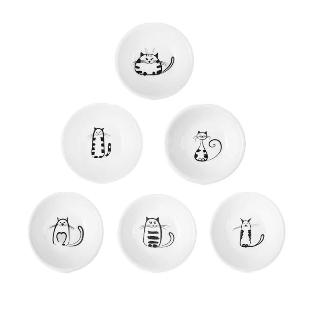 XinHuiGY Cute Cat Ceramic Side Sauce Dishes Mini Heart Shape Seasoning Dish, Sushi Soy Dipping Bowl,Serving Saucers Dishe,Meow Porcelain Small Tea Bag Holder Set of 6 (Kitten Sauce Dish)