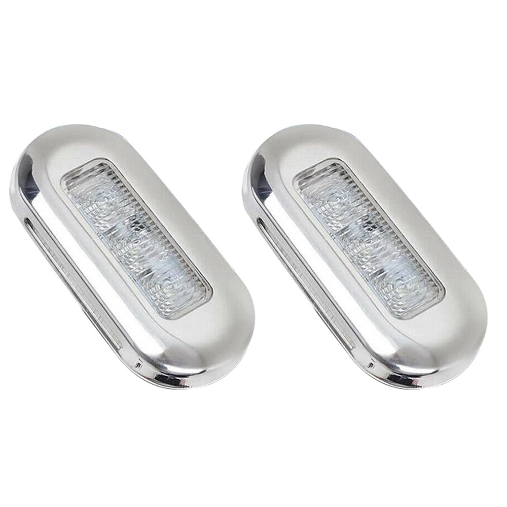 Baceyong Round Marine Boat LED Stern Light,White Light Cabin Deck Courtesy Lamp Waterproof,2PCS 12V LED Waterproof Yacht Saloon Car Door Light,Stainless Steel Step Corridor Lamp