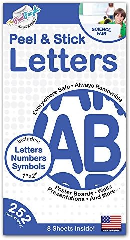 The Peel People 1" and 2" Peel & Stick, Self Adhesive, Everywhere Safe Solid Letters and Numbers (Blue)