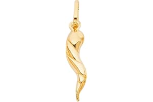 TOP GOLD & DIAMOND JEWELRY Italian Horn Pendant, 23x8 mm 14k Yellow Gold Twisted Cornicello Necklace, High Polished, Good Luck Charm