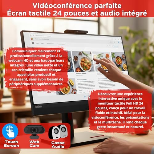Lenovo Écran tactile tout-en-un 24" i5 8500 jusqu'à 3,50 GHz - 16 Go de RAM - 512 Go SSD - Windows 11 Pro - PC de bureau et professionnel USB-C