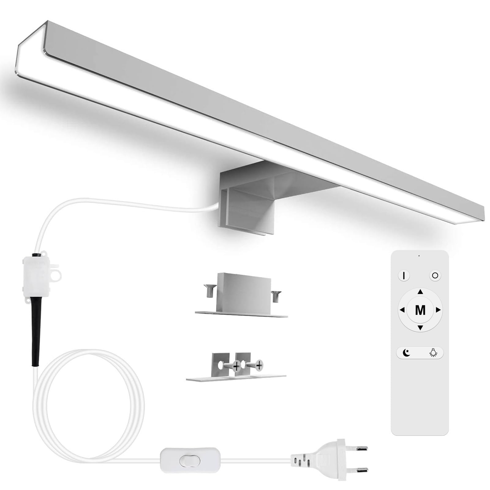 Karrong Bathroom Mirror Light 40 cm with Switch Remote Control, Dimmable 3000 K Warm White 4000 K Natural White 6000 K Cool White IP44 Waterproof LED Mirror Lamp for Bathroom Aluminium 1200 LM, 12 W